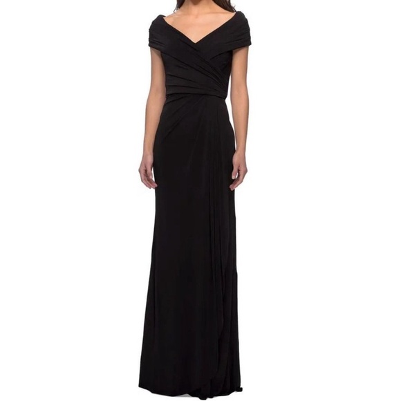 La Femme Ruched Jersey Column Gown Floor Length Dress In Black Sz 20 (Like New) - Picture 16 of 16